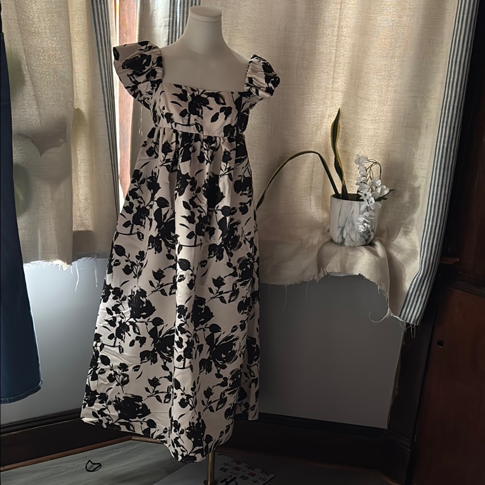 Floral Black and White Kids Dress